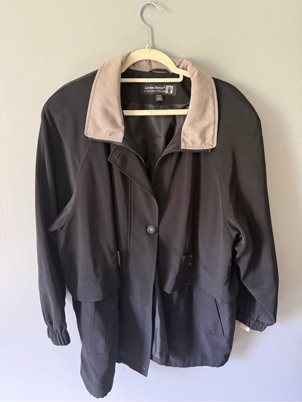 London Fog Black Utility Jacket with Tan Collar